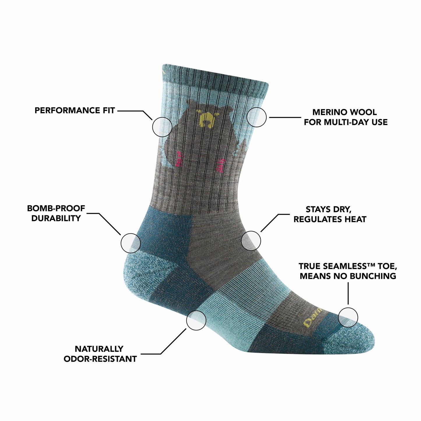 Women's Bear Town Micro Crew Lightweight Hiking Socks | Darn Tough