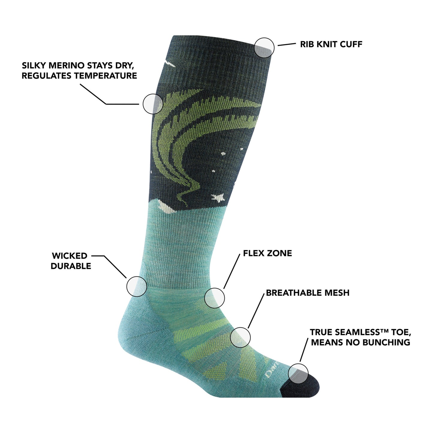 Women's Aurora Over-the-Calf Lightweight Ski & Snowboard Socks | Darn Tough
