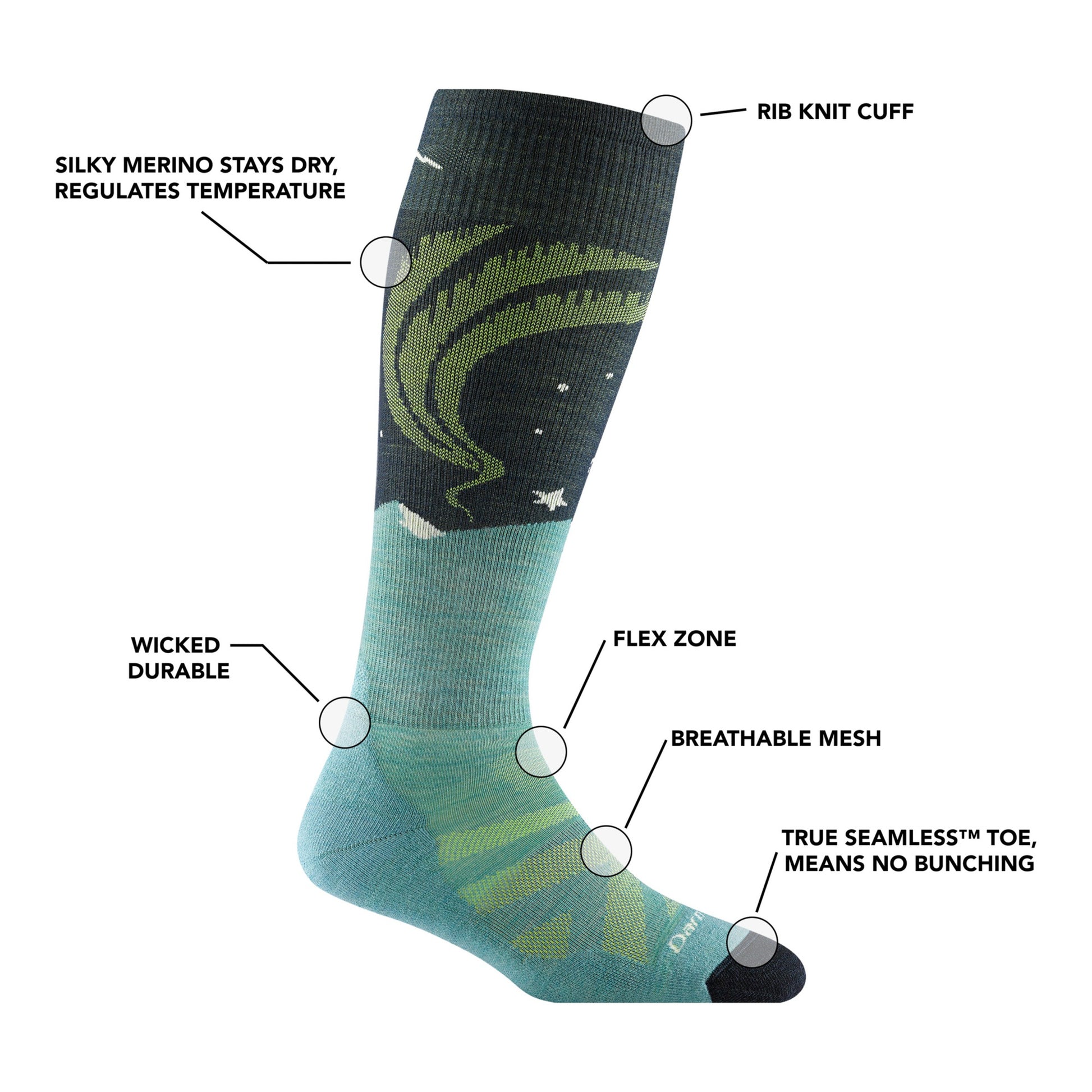 Women's Aurora Over-the-Calf Lightweight Ski & Snowboard Socks | Darn Tough