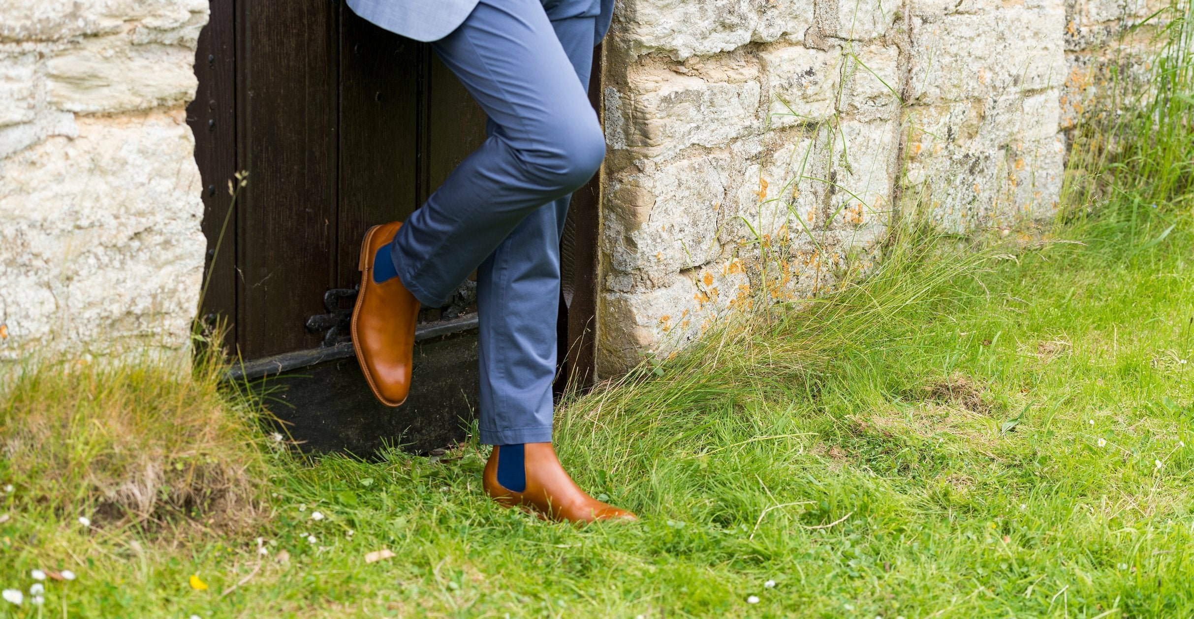 Hopper - Cedar Calf / Navy Elastic Chelsea boot | Barker Shoes