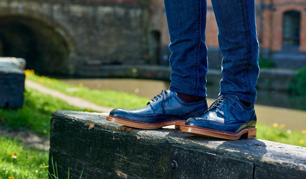 Bailey - Navy Hand Painted - Wingtip Derby Shoe | Barker Shoes