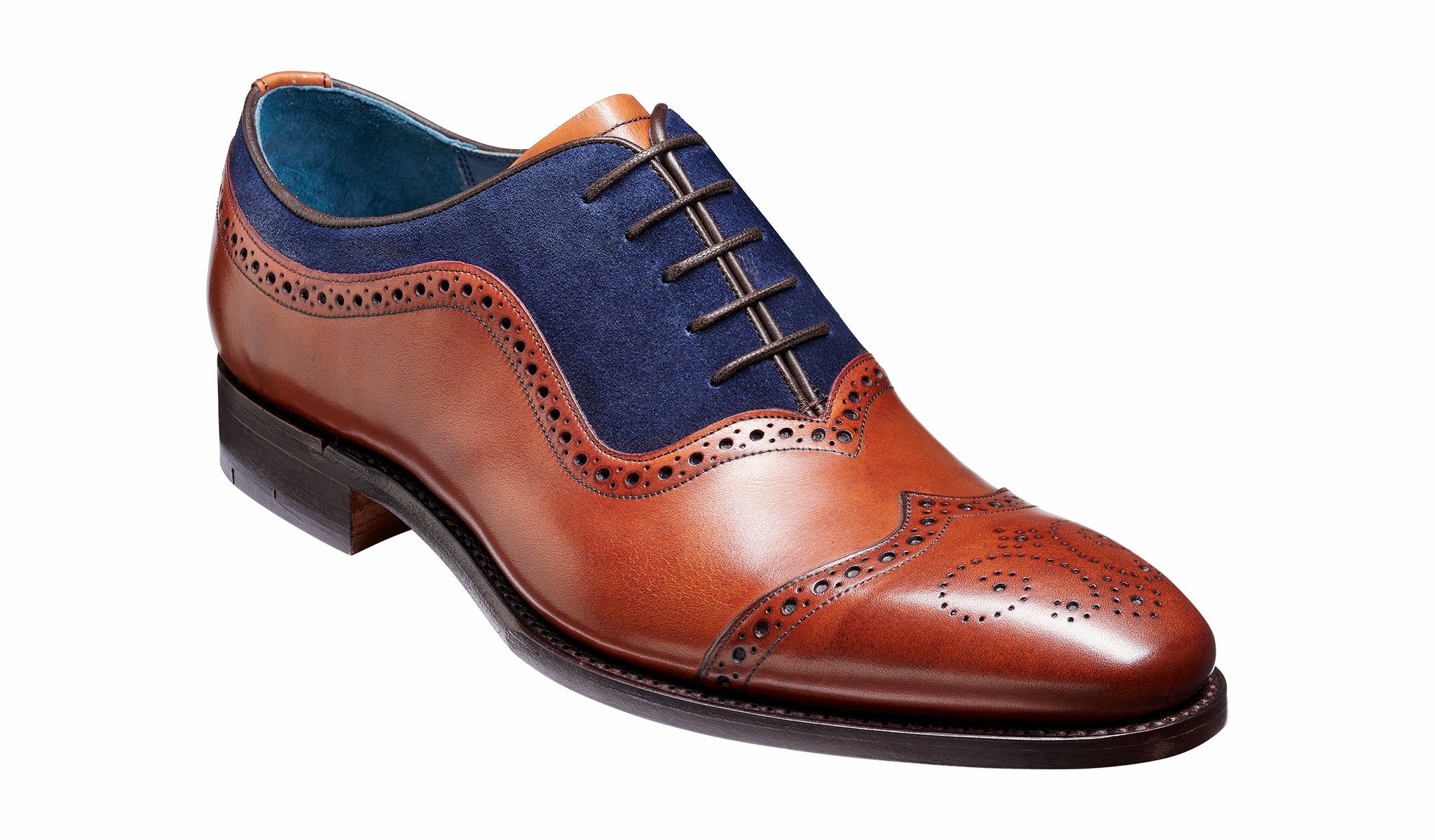 Nicholas - Antique Rosewood / Navy Suede Brogue Shoe | Barker Shoes