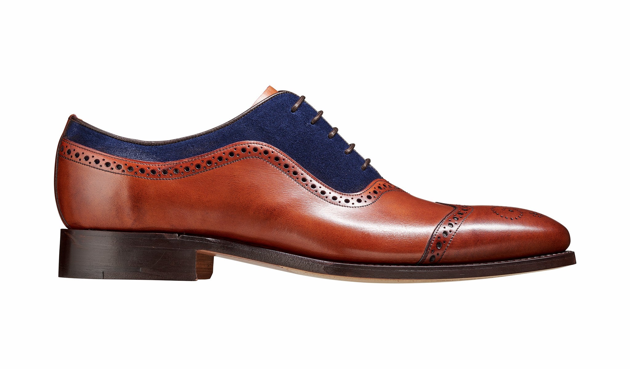 Nicholas - Antique Rosewood / Navy Suede Brogue Shoe | Barker Shoes