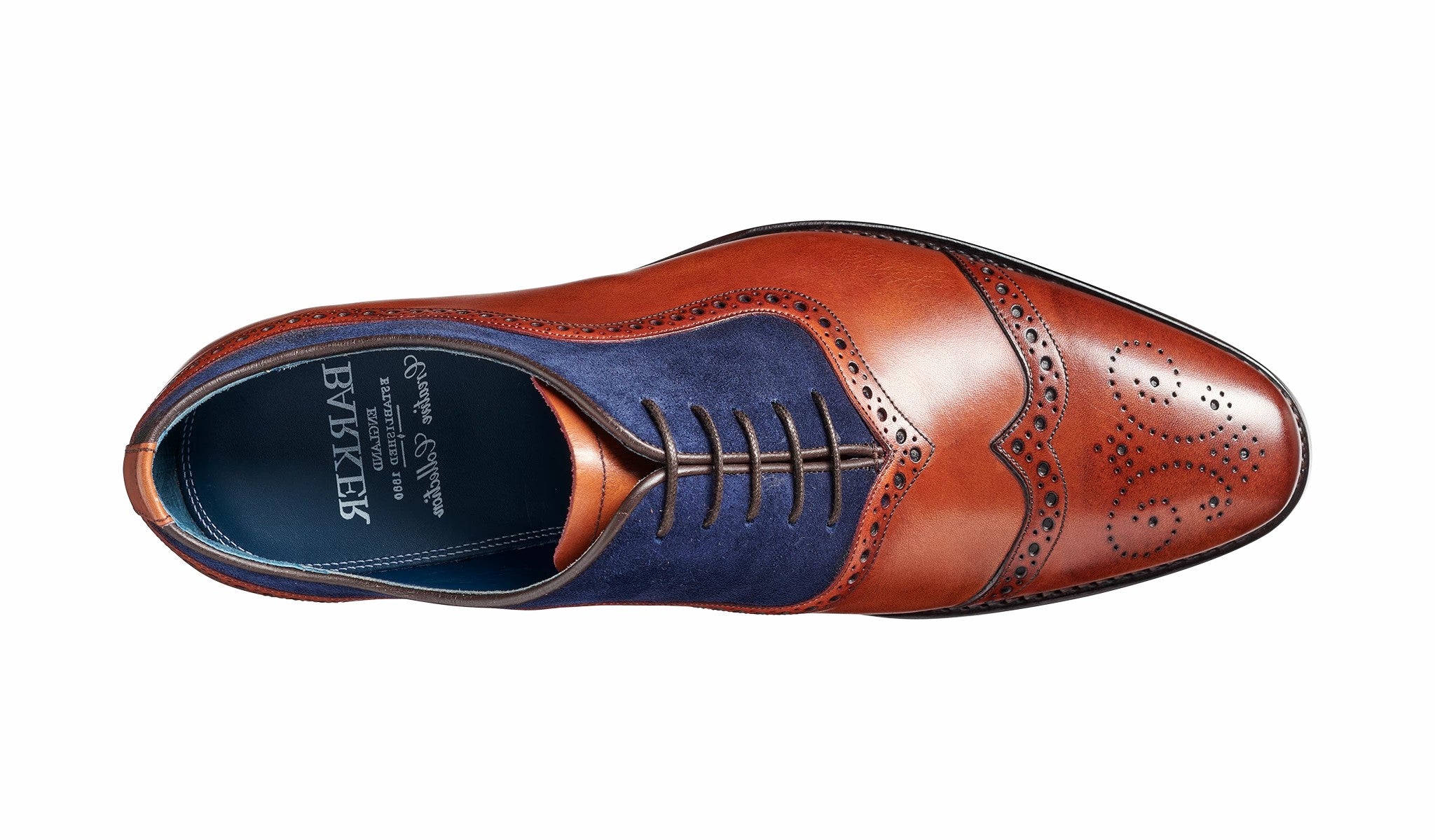 Nicholas - Antique Rosewood / Navy Suede Brogue Shoe | Barker Shoes