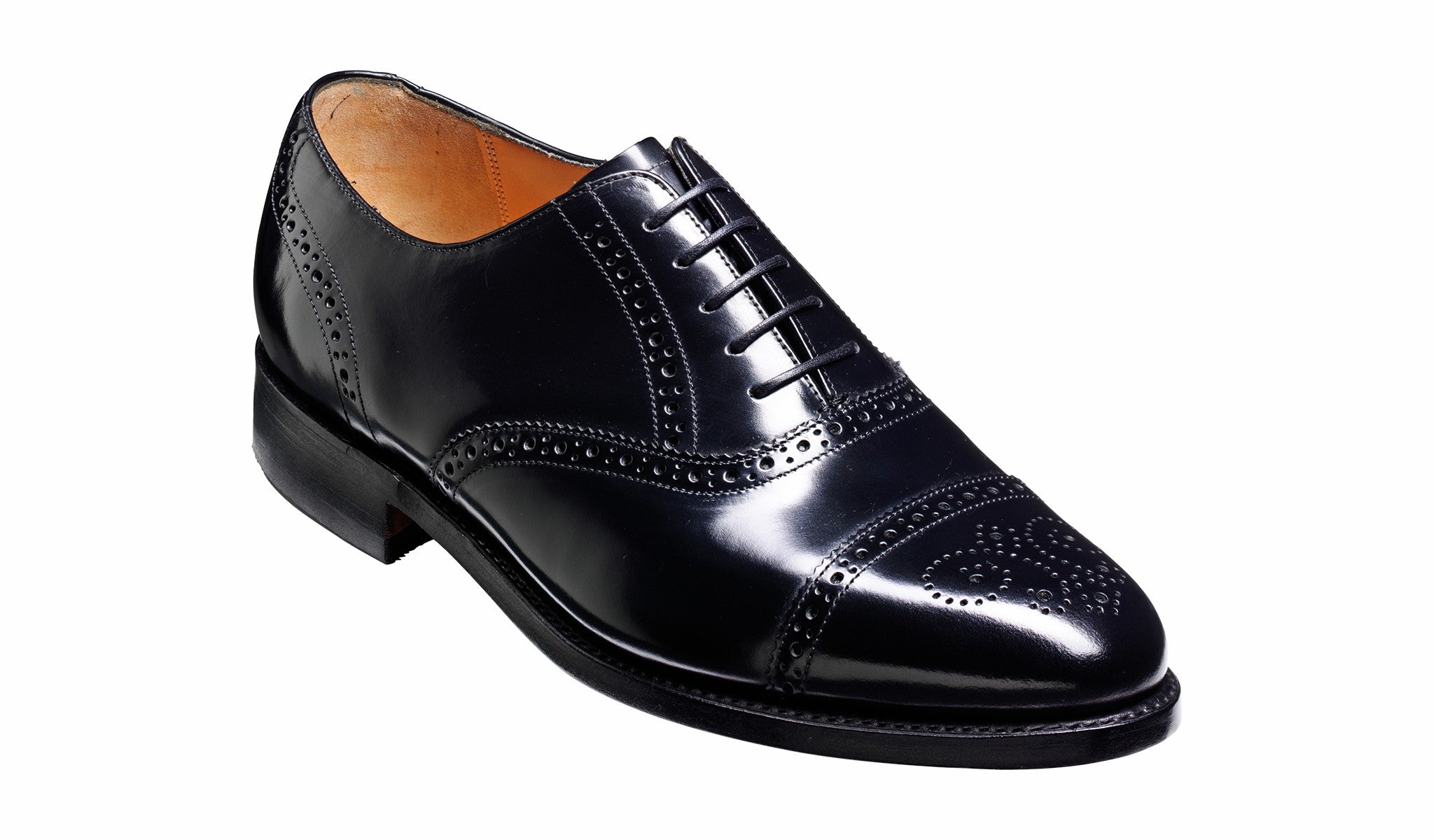 Alfred - Black Hi-Shine Brogue Cap Toe | Barker Shoes