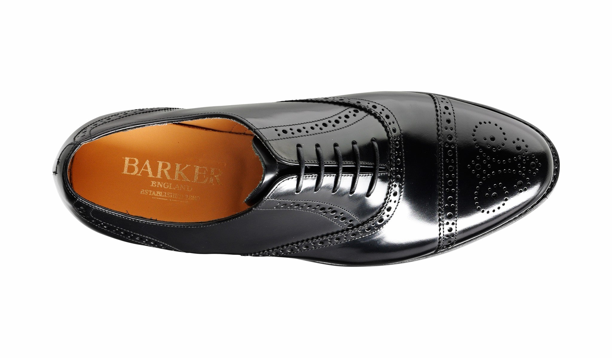 Alfred - Black Hi-Shine Brogue Cap Toe | Barker Shoes