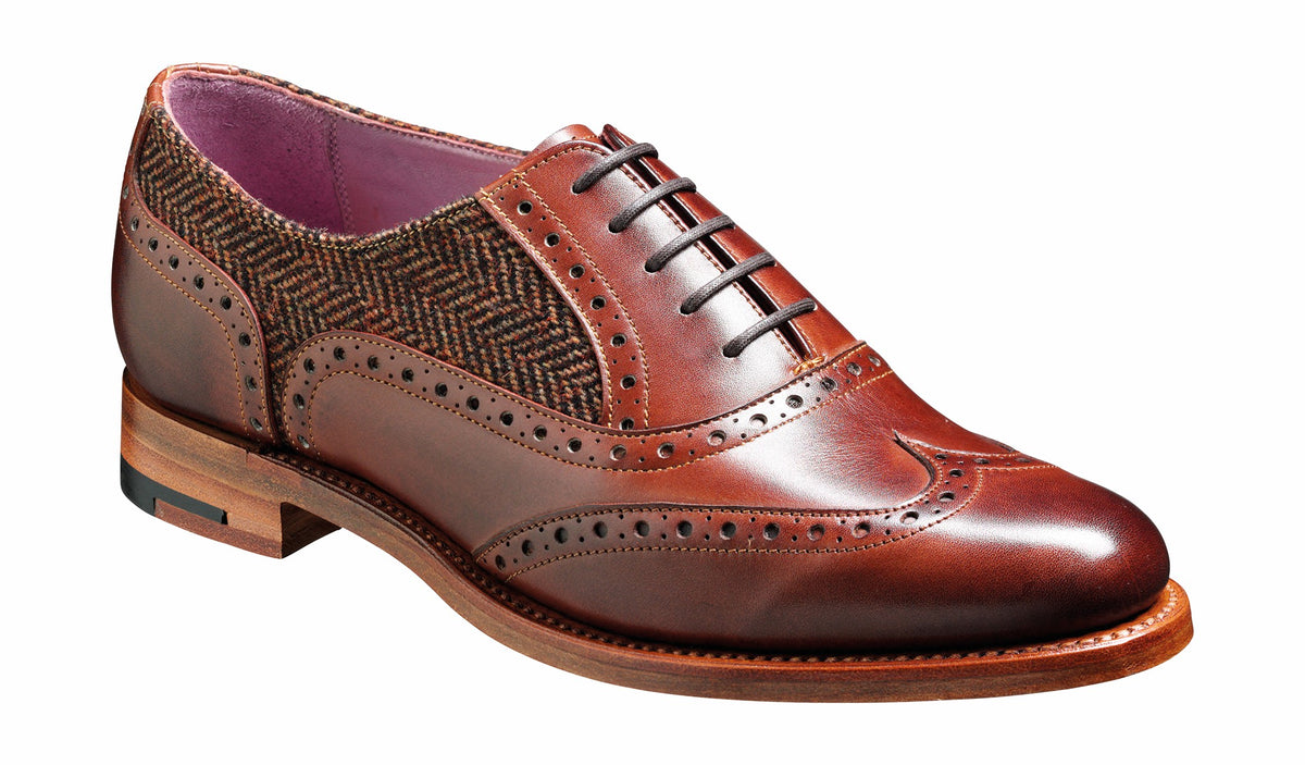 Freya - Walnut Calf / Brown Tweed Women Wingtip Shoe | Barker Shoes