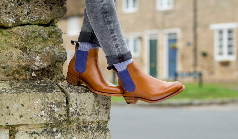 Violet - Cedar Calf / Blue Elastic Boot | Barker Shoes