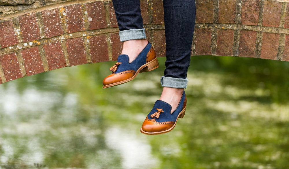 Amber - Cedar Calf / Blue Suede | Barker Shoes