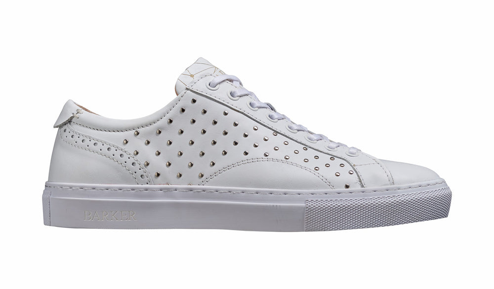 Isla - White Calf / Studs Womens Rubber Cup Sneaker Shoe | Barker Shoes